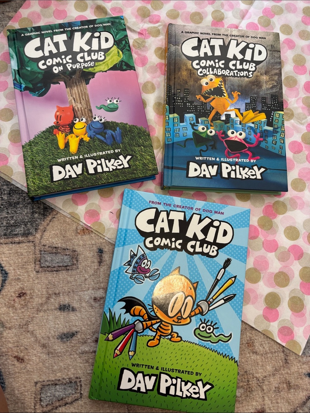 Cat Kid Comic Club, 3 books perfect condition hardcover.
